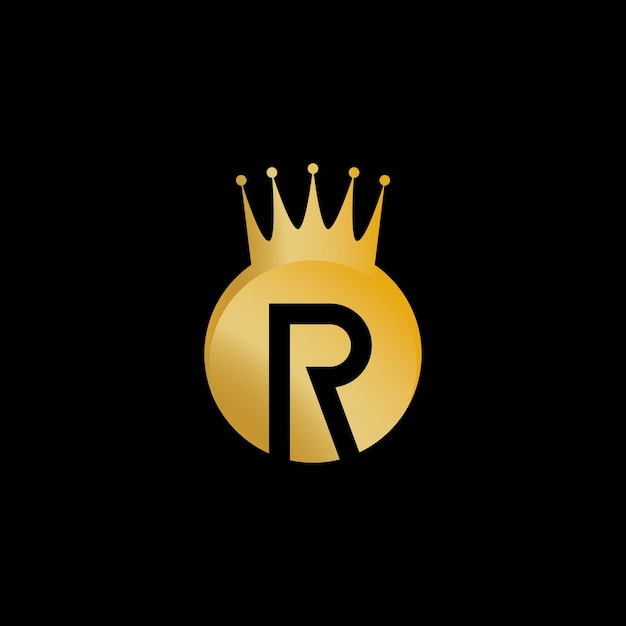 Złoty R List Z Koroną Logo Wektor Ikona Ilustracja