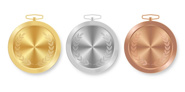 Plik wektorowy złoty srebrny i brązowy medal sportowy dla zwycięzców odznaki honorowe