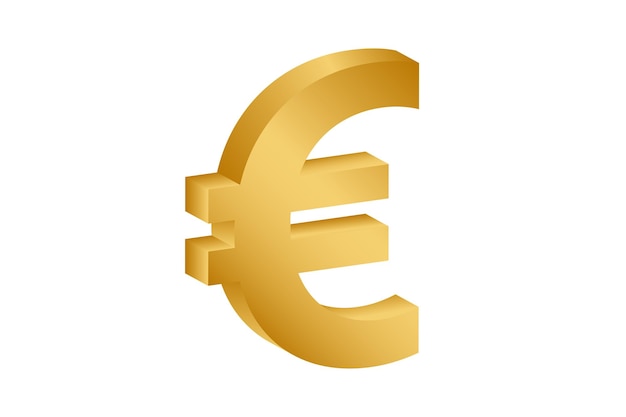 Złoty symbol euro na białym tle ilustracji wektorowych w stylu 3D