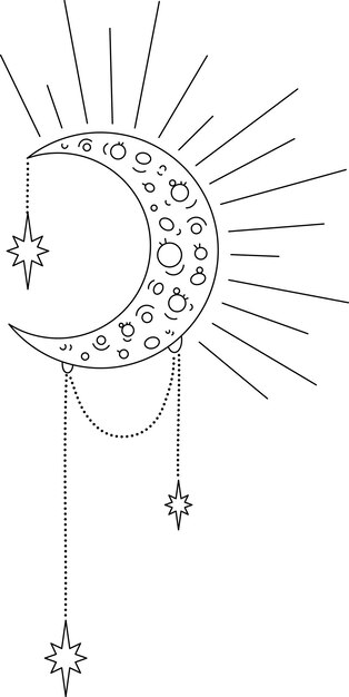 Plik wektorowy złoty wektor svg astrologia ilustracja. półksiężyc z gwiazdami i promieniami. sublimacja astronomiczna