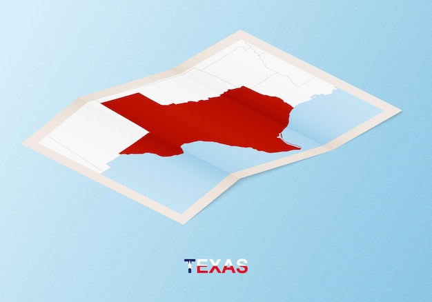 Złożona Papierowa Mapa Teksasu Z Sąsiednimi Krajami W Stylu Izometrycznym.