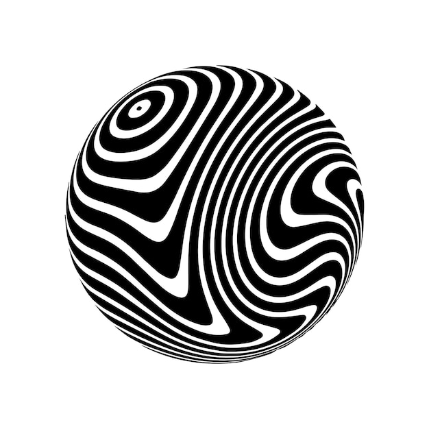 Złudzenie Optyczne Na Sferze 3d Kula Pasków Efekt Iluzji Czarno-biała Sztuka 3d Ilustracja Wektorowa