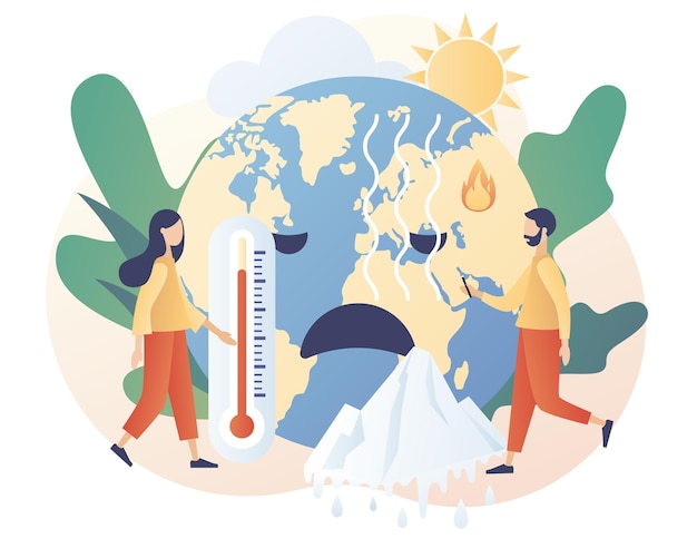 Zmiana Klimatu. Malutkich Ludzi Próbujących Ocalić Planetę Ziemię. Koncepcja Globalnego Ocieplenia. światowy Dzień Ziemi