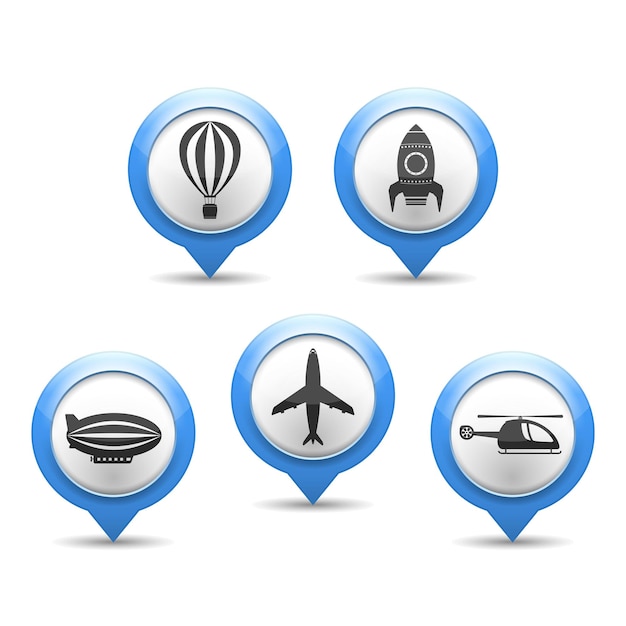 Znaczniki mapy z ikonami transportu lotniczego wektor eps10 ilustracji