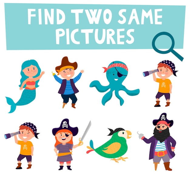 Znajdź Dwa Takie Same Wyspy Skarbów Piratów Pasujące Do Zabawy Dla Dzieci Morskie Przygody Quiz Edukacyjny