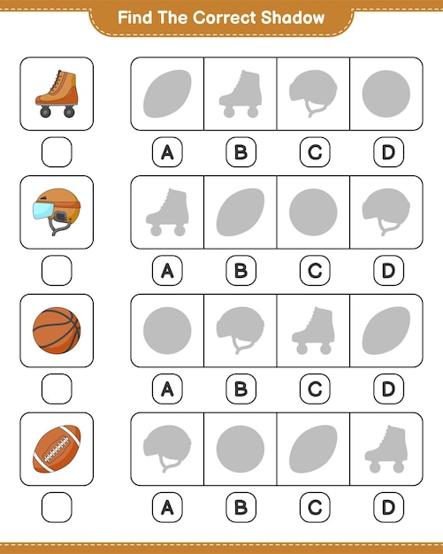 Znajdź I Dopasuj Odpowiedni Cień Kasku Hokejowego Wrotki Koszykówka I Piłka Nożna