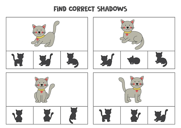 Plik wektorowy znajdź odpowiedni cień słodkich kotów gry w karty do wydrukowania dla dzieci