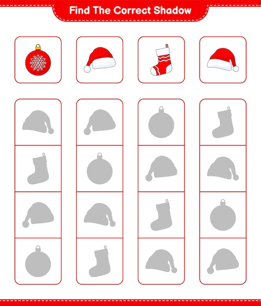Znajdź Odpowiedni Cień Znajdź I Dopasuj Odpowiedni Cień Czapka Mikołaja I Skarpetka Na Boże Narodzenie