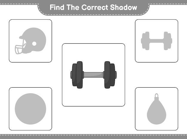 Znajdź Odpowiedni Cień. Znajdź I Dopasuj Odpowiedni Cień Hantli. Gra Edukacyjna Dla Dzieci