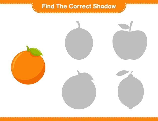 Znajdź Odpowiedni Cień. Znajdź I Dopasuj Odpowiedni Cień Pomarańczy. Gra Edukacyjna Dla Dzieci, Arkusz Do Druku