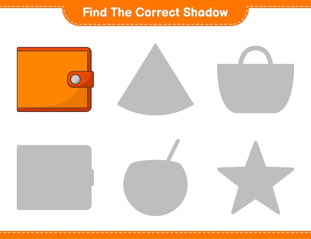 Znajdź Odpowiedni Cień. Znajdź I Dopasuj Odpowiedni Cień Portfela. Gra Edukacyjna Dla Dzieci, Arkusz Do Druku, Ilustracja Wektorowa