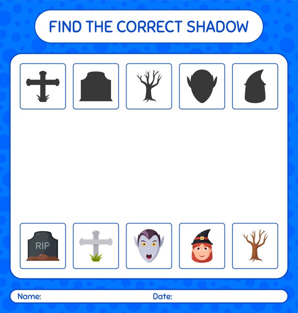 Znajdź Odpowiednią Grę Cieni Z Ikoną Halloween. Arkusz Roboczy Dla Dzieci W Wieku Przedszkolnym, Arkusz Aktywności Dla Dzieci