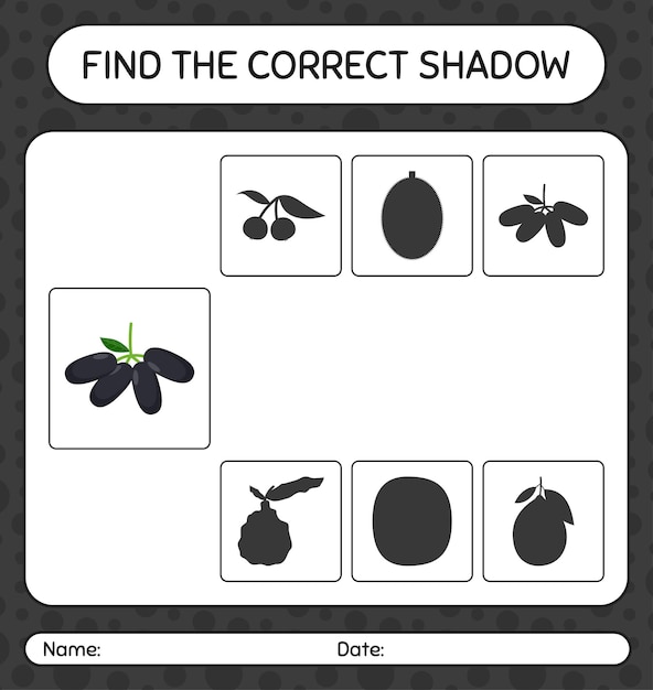 Znajdź Odpowiednią Grę Cieni Z Jambolanem. Arkusz Dla Dzieci W Wieku Przedszkolnym, Arkusz Aktywności Dla Dzieci