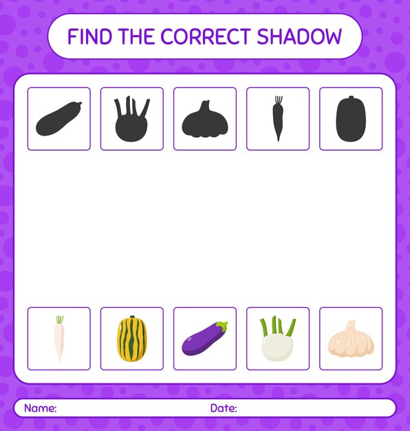 Znajdź Odpowiednią Grę Cieni Z Warzywami. Arkusz Roboczy Dla Dzieci W Wieku Przedszkolnym, Arkusz Aktywności Dla Dzieci