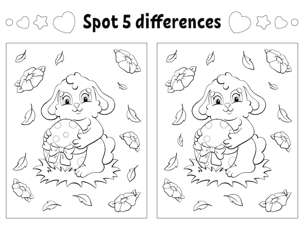 Znajdź Pięć Różnic Motyw Wielkanocny Kolorowanki Dla Dzieci Arkusz Aktywności Dla Dzieci Ilustracja Wektorowa Na Białym Tle