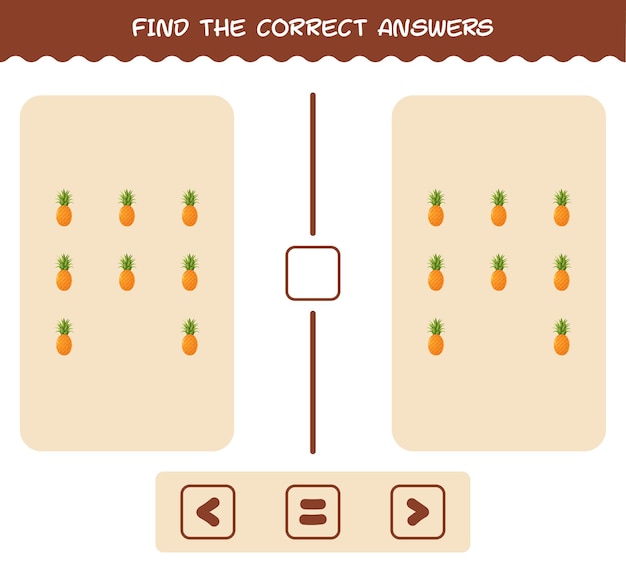 Znajdź Prawidłowe Odpowiedzi Ananasa Z Kreskówek. Gra Wyszukiwania I Liczenia. Gra Edukacyjna Dla Dzieci I Niemowląt W Wieku Przedszkolnym