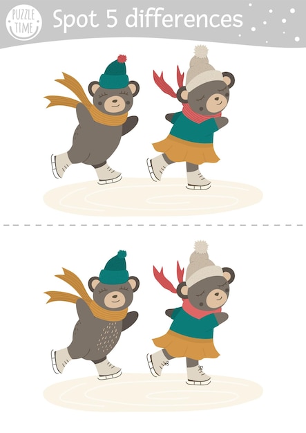 Znajdź Różnice Gra Dla Dzieci Zimowa Aktywność Edukacyjna Z Zabawnymi Misiami Na łyżwach Arkusz Do Wydrukowania świąteczne Puzzle świąteczne Dla Dzieci Nowy Rok Przedszkole Sheetxa