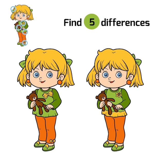 Znajdź Różnice, Gra Edukacyjna Dla Dzieci, Dziewczyna