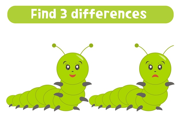 Znajdź Trzy Różnice Arkusz ćwiczeń Z Gąsienicą Dla Dzieci