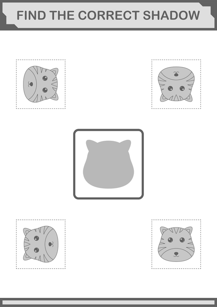 Plik wektorowy znajdź właściwy cień tygrys twarz arkusz roboczy dla dzieci