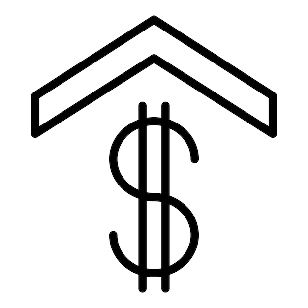 Plik wektorowy znak dolara pod ikoną dachu zarys znaku dolara pod dachem ikona wektora do projektowania stron internetowych izolowana na białym tle