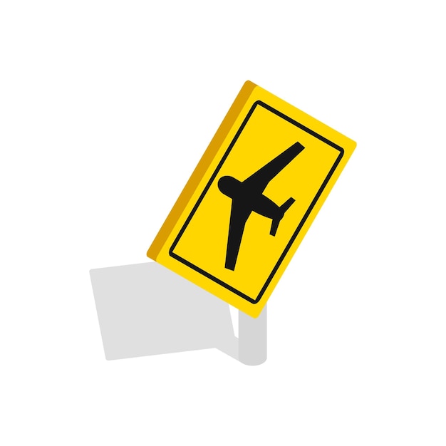 Plik wektorowy znak drogowy dla uważaj na ikonę samolotu w izometrycznym stylu 3d na białym tle