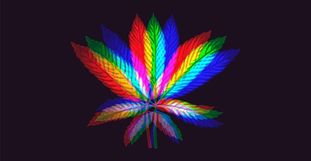 Znak efektu usterki konopi w ciemnym białym kształcie konopi na czarnym tle Szablon symbolu marihuany