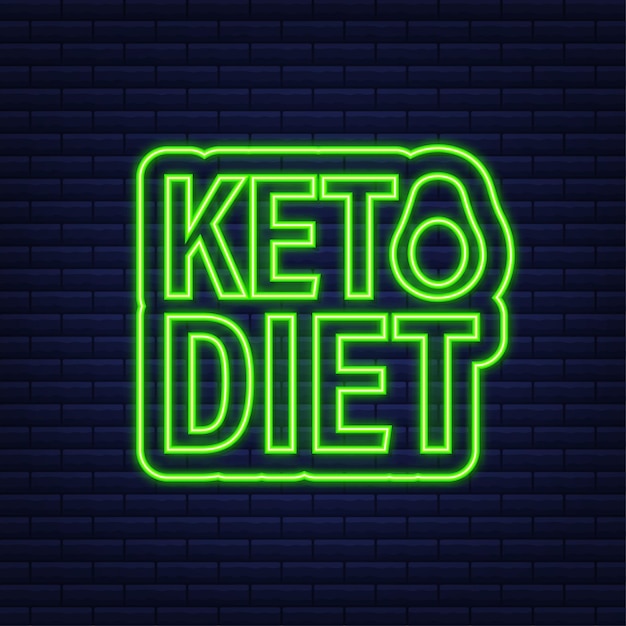 Znak Logo Diety Ketogenicznej. Dieta Keto. Neonowa Ikona. Ilustracja Wektorowa.