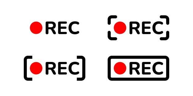 Plik wektorowy znak nagrywania z czerwoną kropką i znak nagrywania w ramce obecnie nagrywający ilustrację wektorową ikony rec