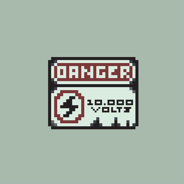 znak niebezpieczeństwa z tekstem 10000 woltów w stylu pixel art