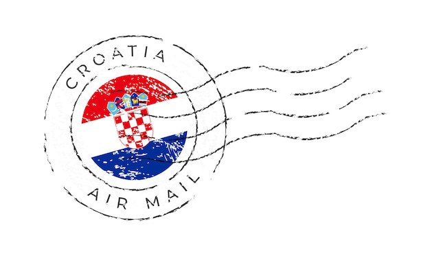 Znak Pocztowy W Chorwacji. Znaczek Pocztowy Flagi Narodowej Na Białym Tle Na Białe Tło Wektor Ilustracja. Pieczęć Z Oficjalnym Wzorem Flagi Kraju I Nazwą Kraju