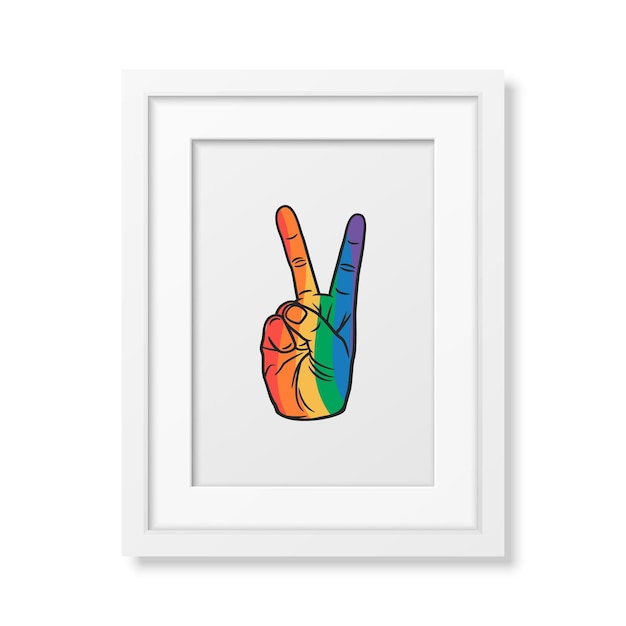 Znak Pokoju Gest Dłoni Wektor Wzór Dla Koszulki Plackard Print Pride Month świętować Koncepcję Typografii Qute Z Lgbt Tęczową Flagą Transpłciową Lgbt Geje Lesbijki Walczą O Prawa Człowieka