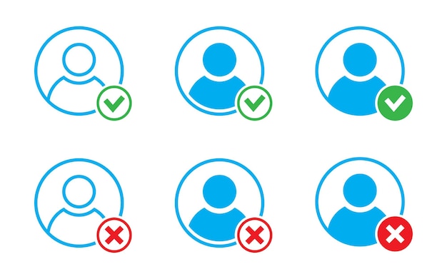 Znak Profilu Użytkownika Ikona Sprawdzania Profilu Znacznik Wyboru I Krzyż Ilustracja Wektorowa