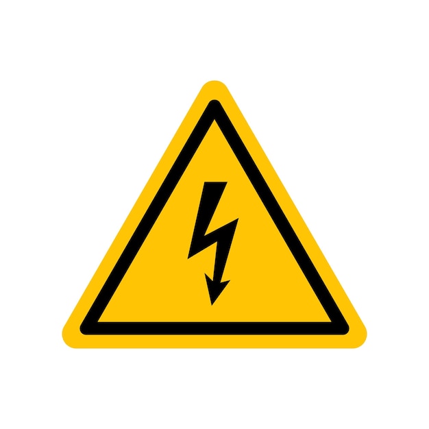 Znak wysokiego napięcia Czarna ikona niebezpieczeństwa na symbolu żółtego trójkąta Ilustracji wektorowych napięcia energii elektrycznej