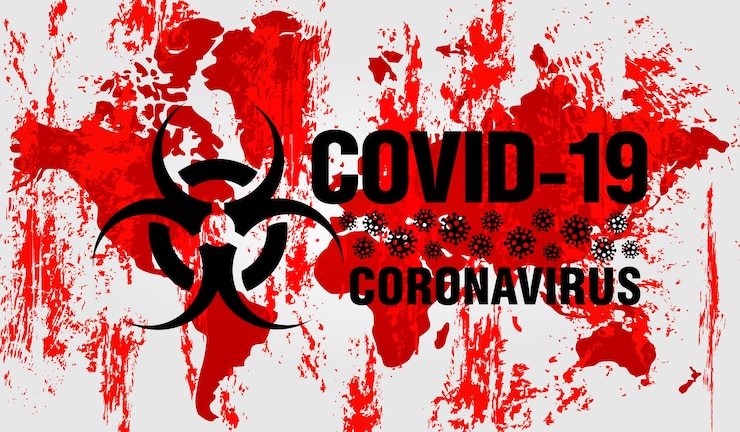 Wektor znak zagrożenia biologicznego epidemiczne rozprzestrzenianie się koronawirusa koronawirusa na świecie ilustracja wektorowa pandemii covid19 na świecie