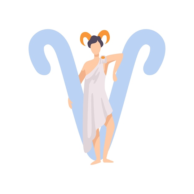 Plik wektorowy znak zodiaku barana młody mężczyzna w strojach w stylu starożytnej grecji ilustracja wektorowa na białym tle