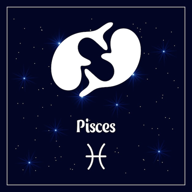 Znak Zodiaku Ryby Horoskopu Zodiaku Na Nocnym Niebie Z Błyszczącymi Gwiazdami. Ilustracja
