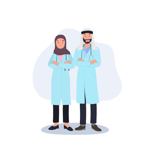 Znaki Medyczne Medycy Bliskiego Wschodu Arabscy Lekarze Zespół Lekarzy Koncepcja Muzułmańscy Ludzie Ilustracja Wektorowa