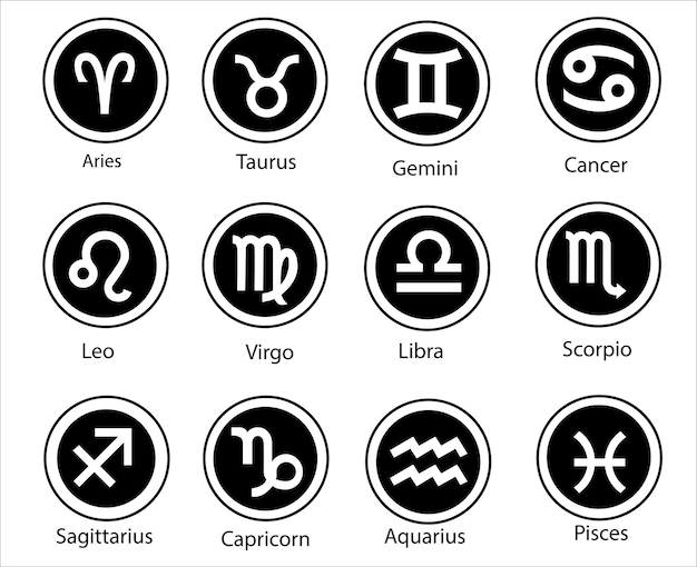 Znaki zodiaku Symbole zodiaku zestaw ikon ilustracja wektorowa zodiak zestaw gwiazd