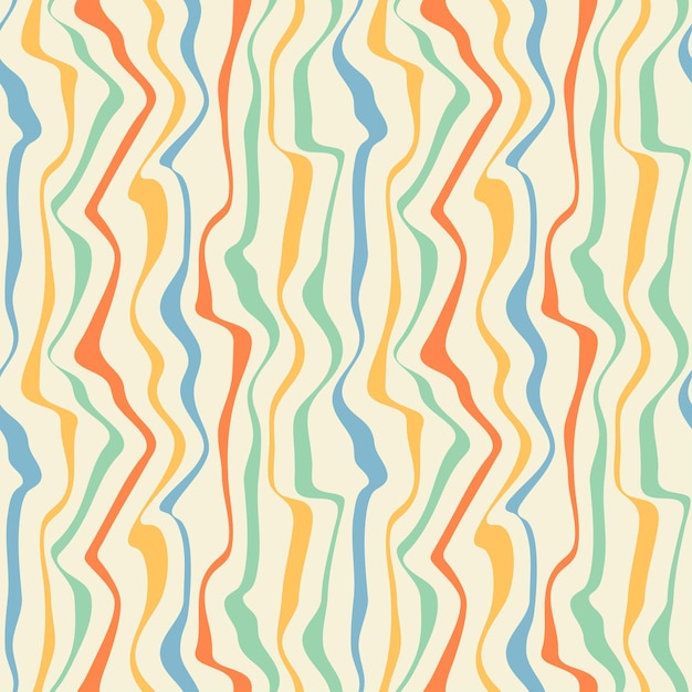 Zniekształcone linie psychodeliczny wzór tekstury w stylu retro lat 70. 90. 00. Groovy kolorowe fale