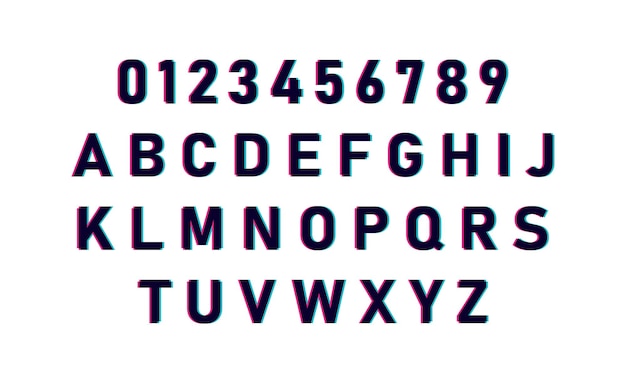 Zniekształcony krój czcionki glitch i cyfry Czcionka glitch z efektem stereoskopowym zniekształcenia Nowoczesny modny styl kroju pisma Ilustracja wektora