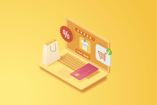 Zniżka na zakupy online za pośrednictwem papierowych toreb na laptopa karta kredytowa przed laptopem