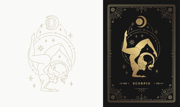 Zodiak Skorpion dziewczyna znak horoskop znak linia sylwetka ilustracja projekt