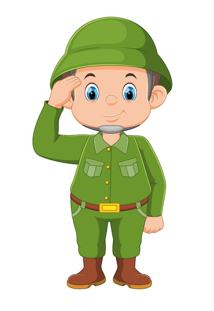 Plik wektorowy Żołnierz armii kreskówka pozdrawiając na białym tle