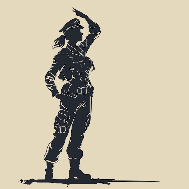 Żołnierz-kobieta-salute-silhouette Wektor
