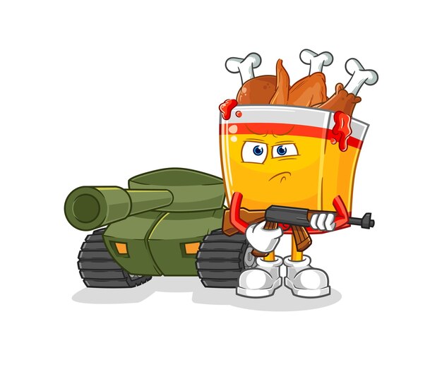 Plik wektorowy Żołnierz smażonego kurczaka z czołgiem kreskówka maskotka wektor