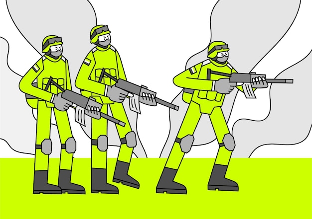 Żołnierze w akcji Ręcznie rysowana ilustracja postaci