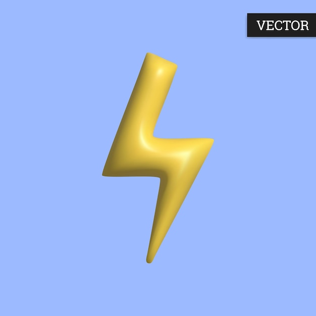 Plik wektorowy Żółta błyskawica 3d ikona w stylu kreskówki z tworzywa sztucznego błyszczący element projektu