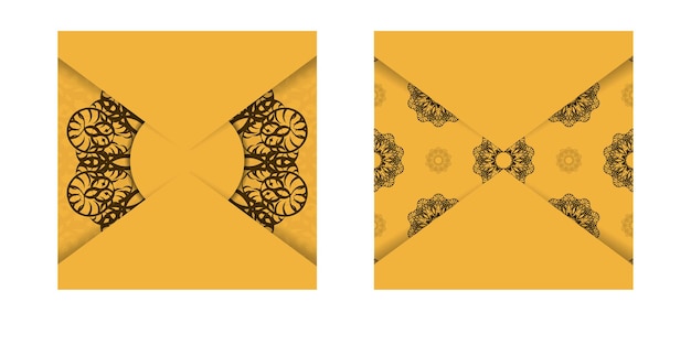 Żółta Broszura Z Indyjskimi Brązowymi Wzorami Przygotowana Do Typografii.