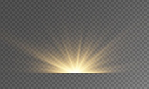 Żółta gwiazda wybucha błyszczy Efekt blasku światła iskry wybuch flary Starlight Flary obiektywu promienie bokeh